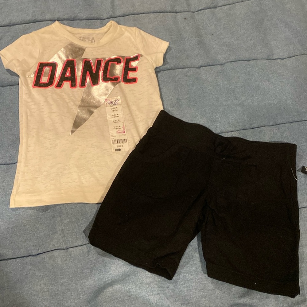 New NWT girls total girl dance shirt 4 & faded glory black pull up shorts 4-5